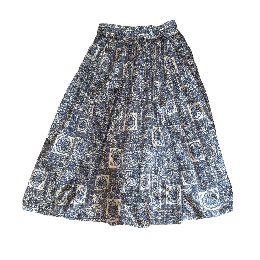 Abercrombie NWOT Pattern Mixed Poplin Tiered Maxi Skirt Blue Tile Print PM - Picture 6 of 13
